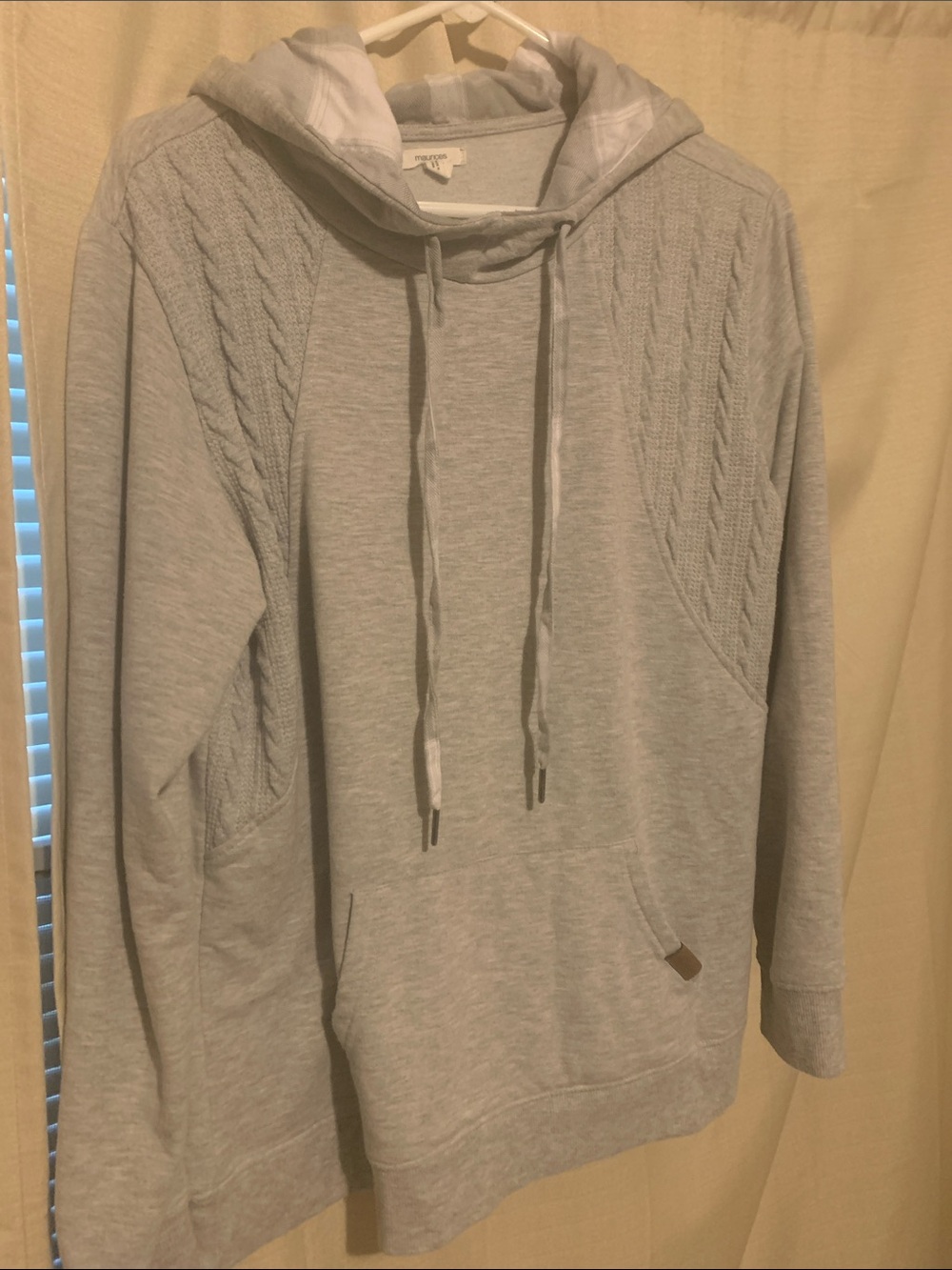 Maurices Light Gray Hooded Cable-Panel Sweater